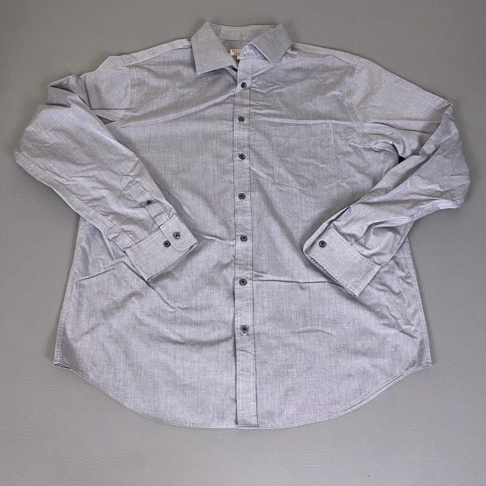 Merona Dress Shirt Mens Size XL Gray Non-Iron Long Sleeve Button Up Chest Pocket